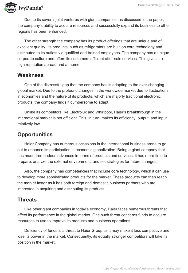 Business Strategy - Haier Group. Page 3
