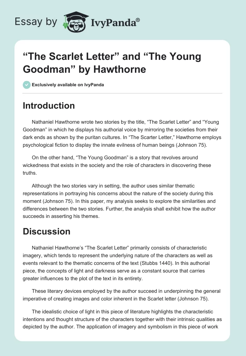 “The Scarlet Letter” and “The Young Goodman” by Hawthorne. Page 1