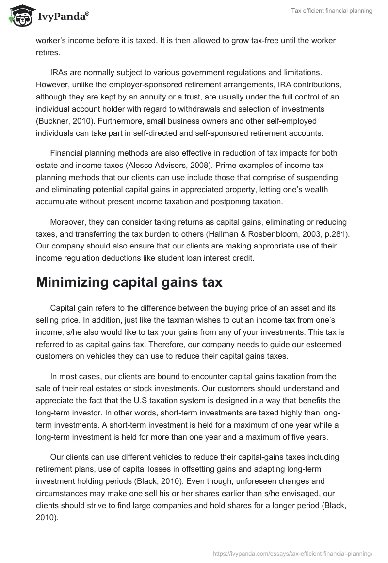 Tax efficient financial planning. Page 2