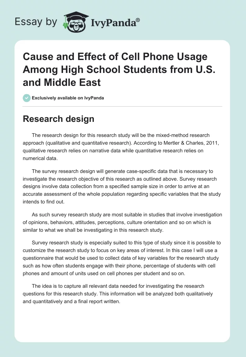 Cause and Effect of Cell Phone Usage Among High School Students from U.S. and Middle East. Page 1