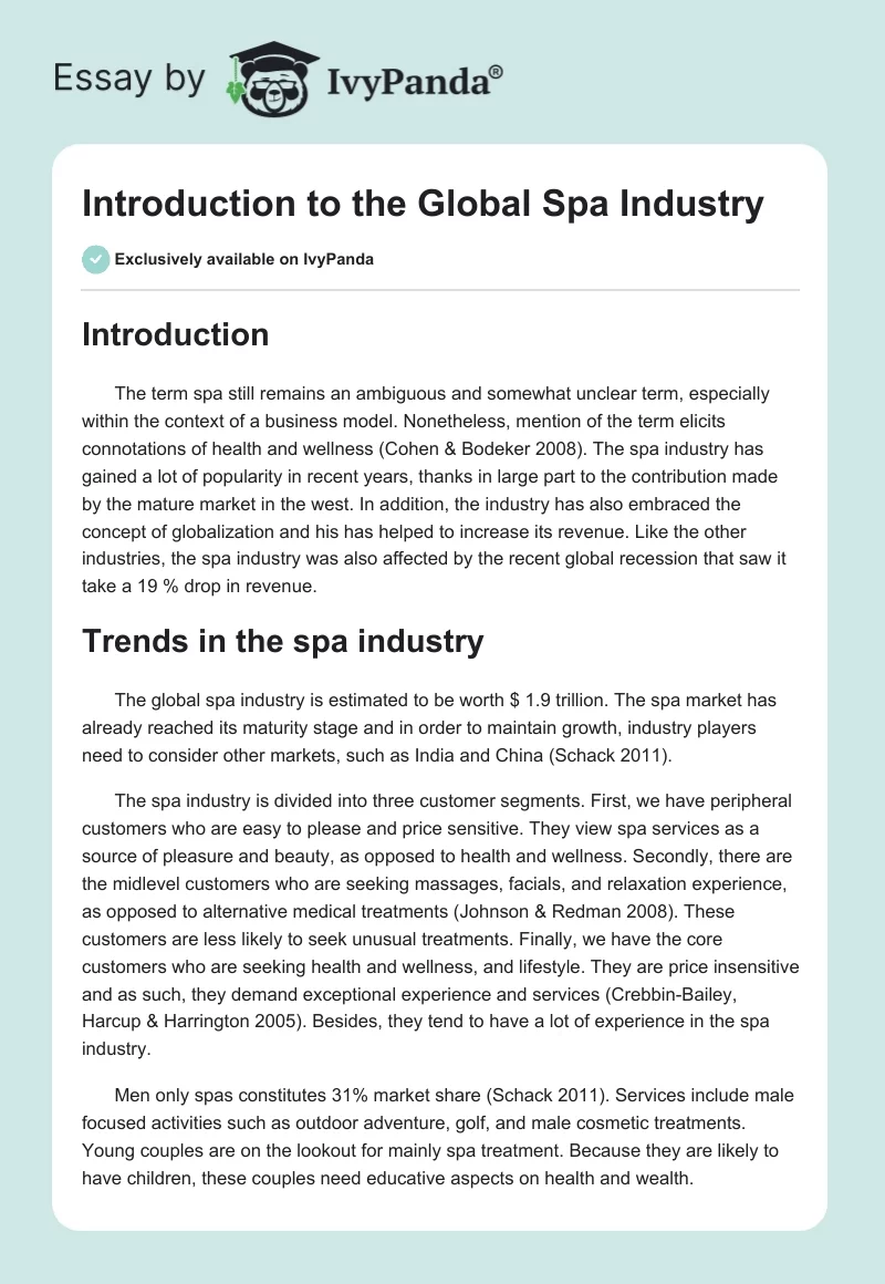 Introduction to the Global Spa Industry. Page 1