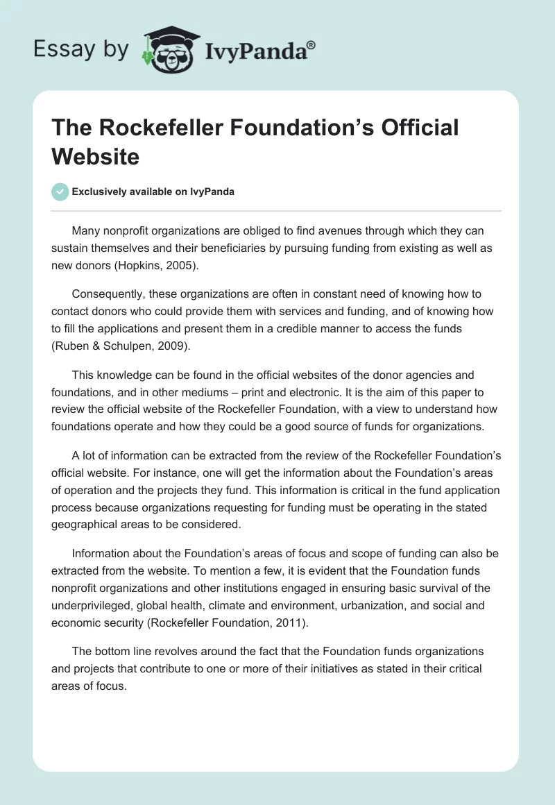 The Rockefeller Foundation’s Official Website. Page 1