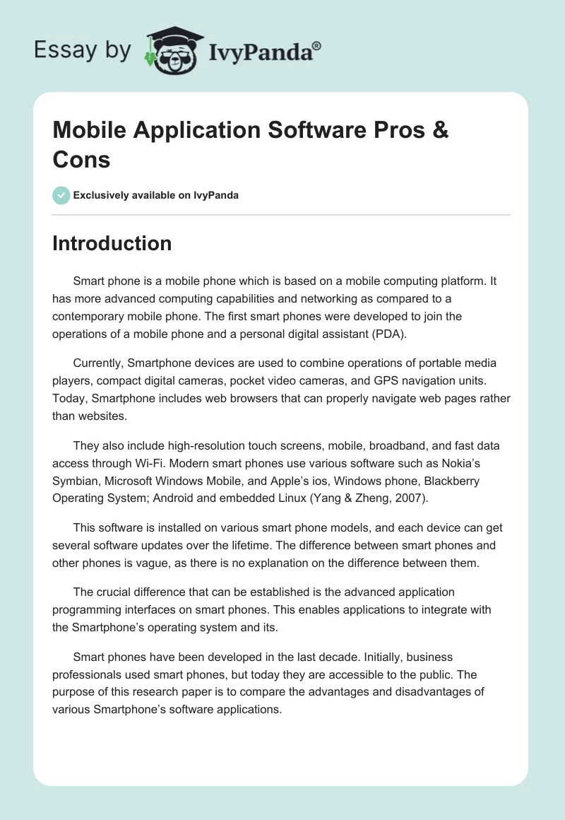 Mobile Application Software Pros & Cons. Page 1