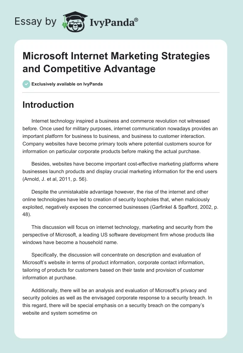 Microsoft Internet Marketing Strategies and Competitive Advantage. Page 1