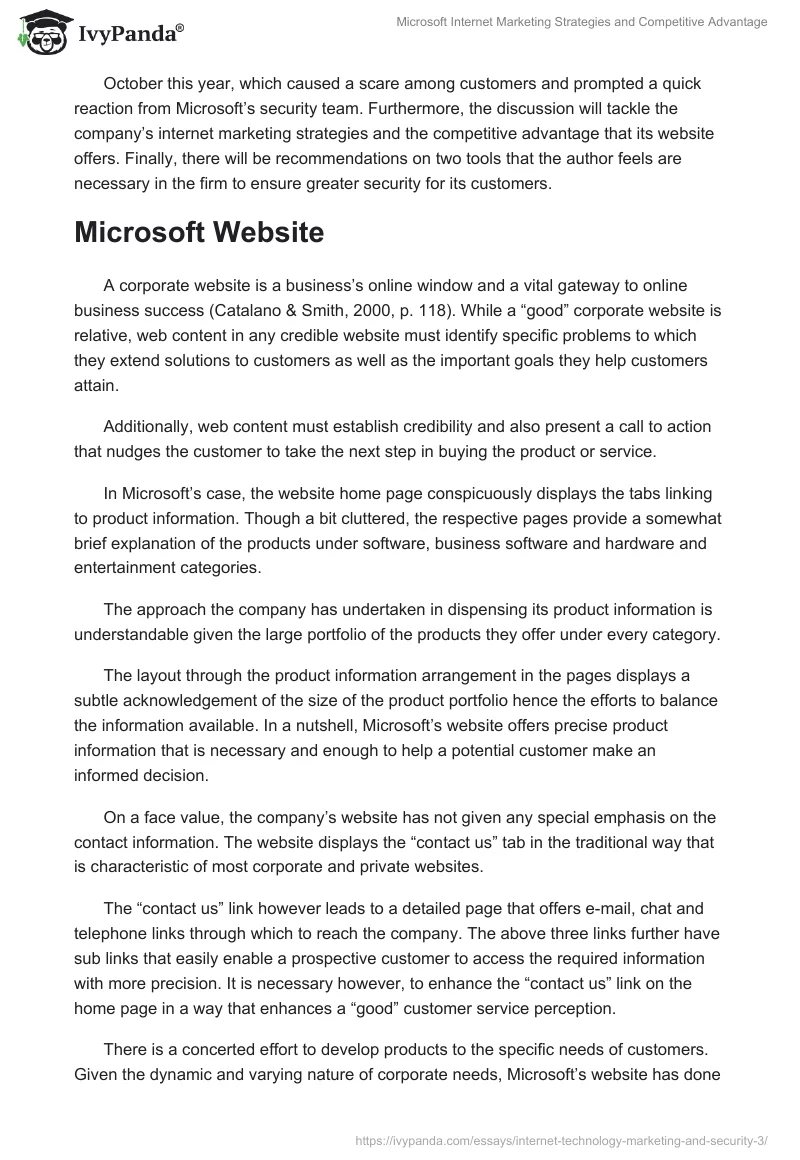 Microsoft Internet Marketing Strategies and Competitive Advantage. Page 2