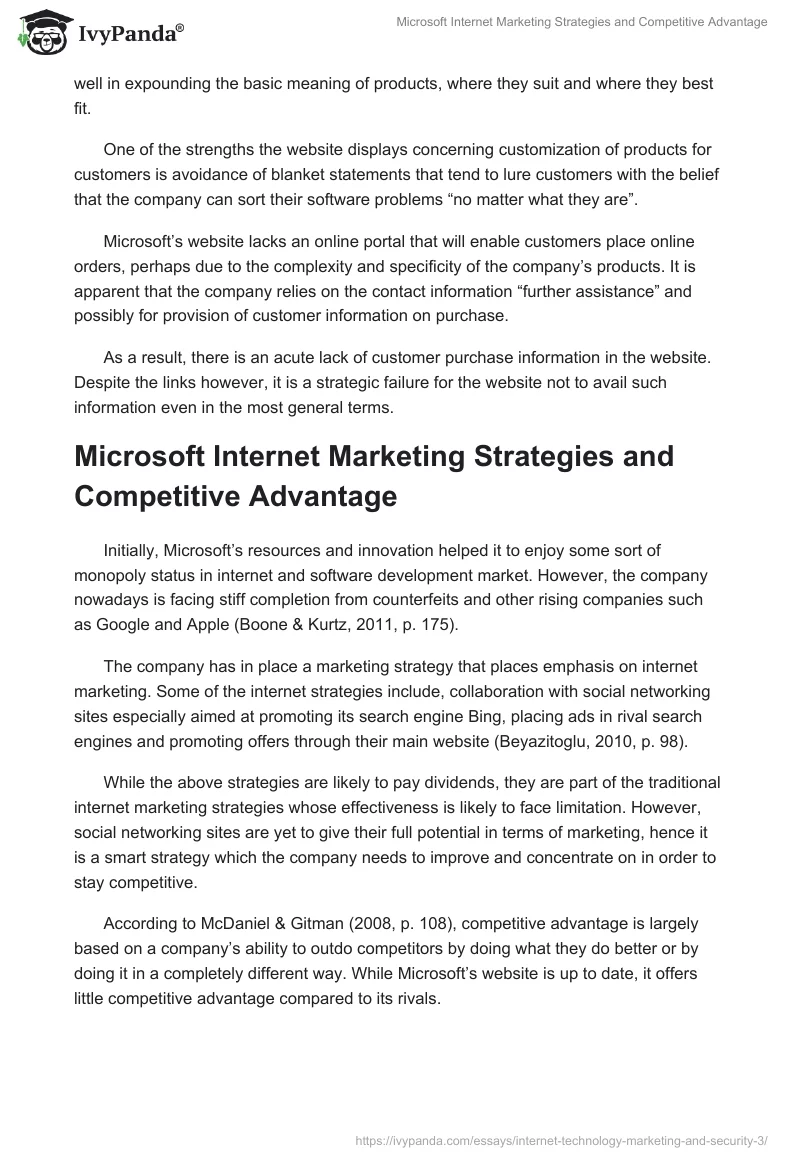 Microsoft Internet Marketing Strategies and Competitive Advantage. Page 3