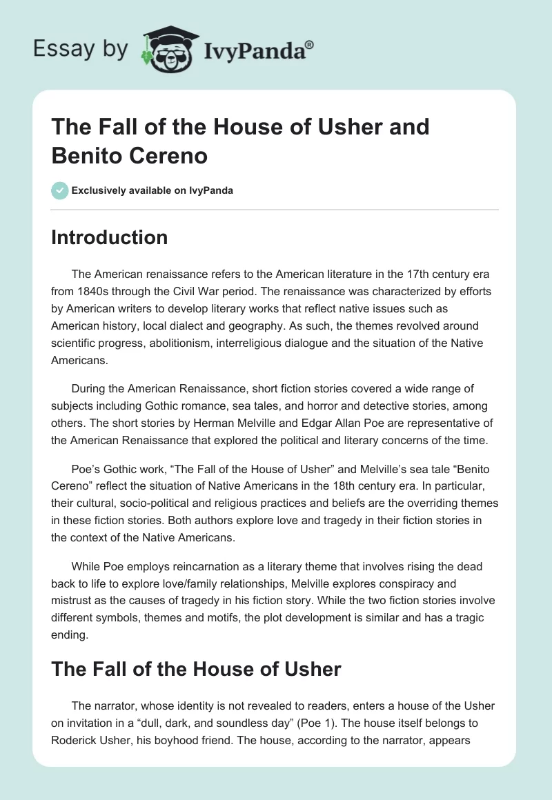 "The Fall of the House of Usher" and "Benito Cereno". Page 1