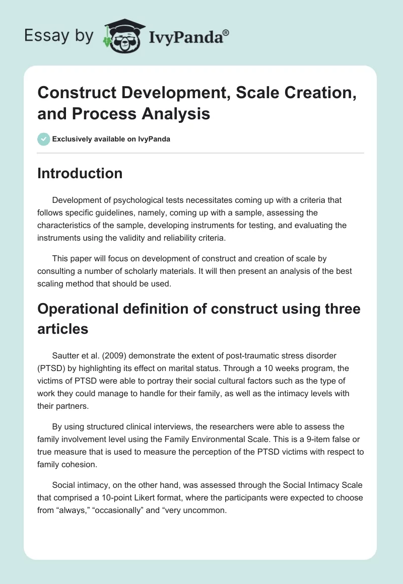 Construct Development, Scale Creation, and Process Analysis. Page 1