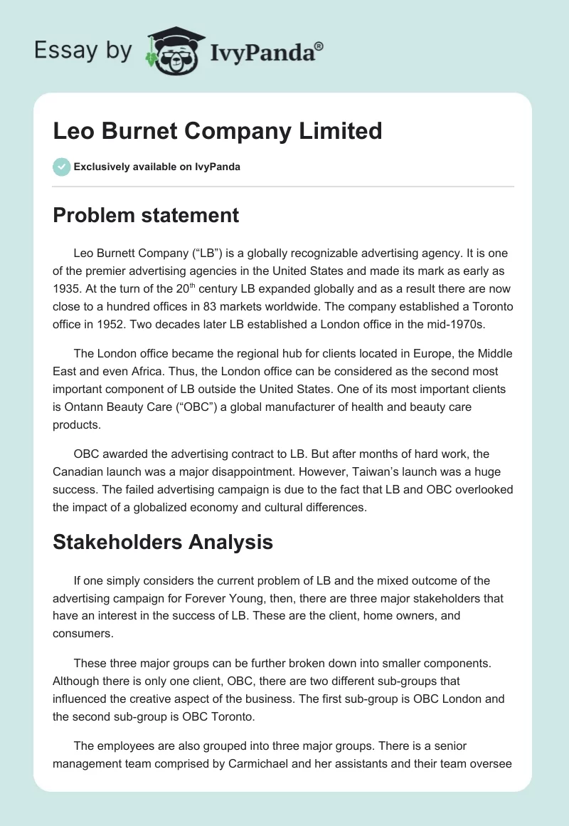 Leo Burnet Company Limited. Page 1