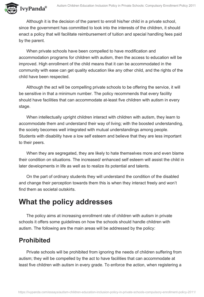Autism Children Education Inclusion Policy in Private Schools: Compulsory Enrollment Policy 2011. Page 2