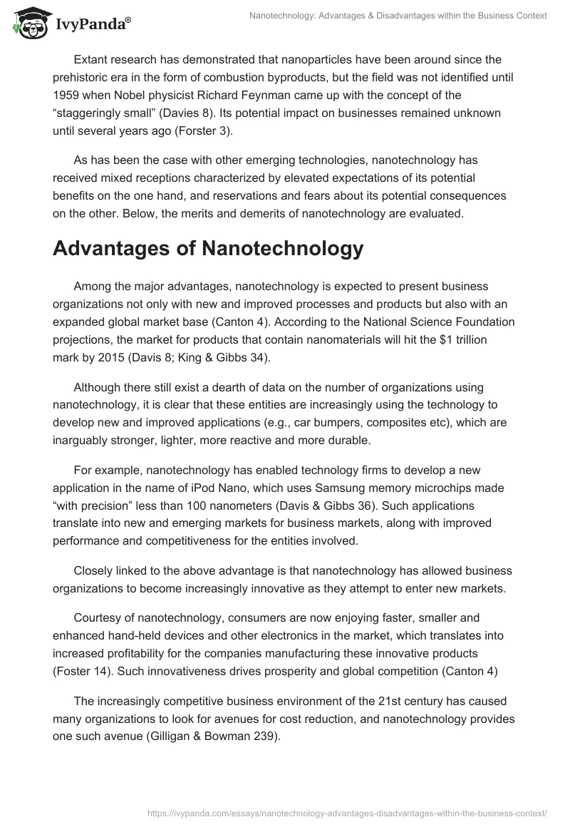 Nanotechnology: Advantages & Disadvantages within the Business Context. Page 2