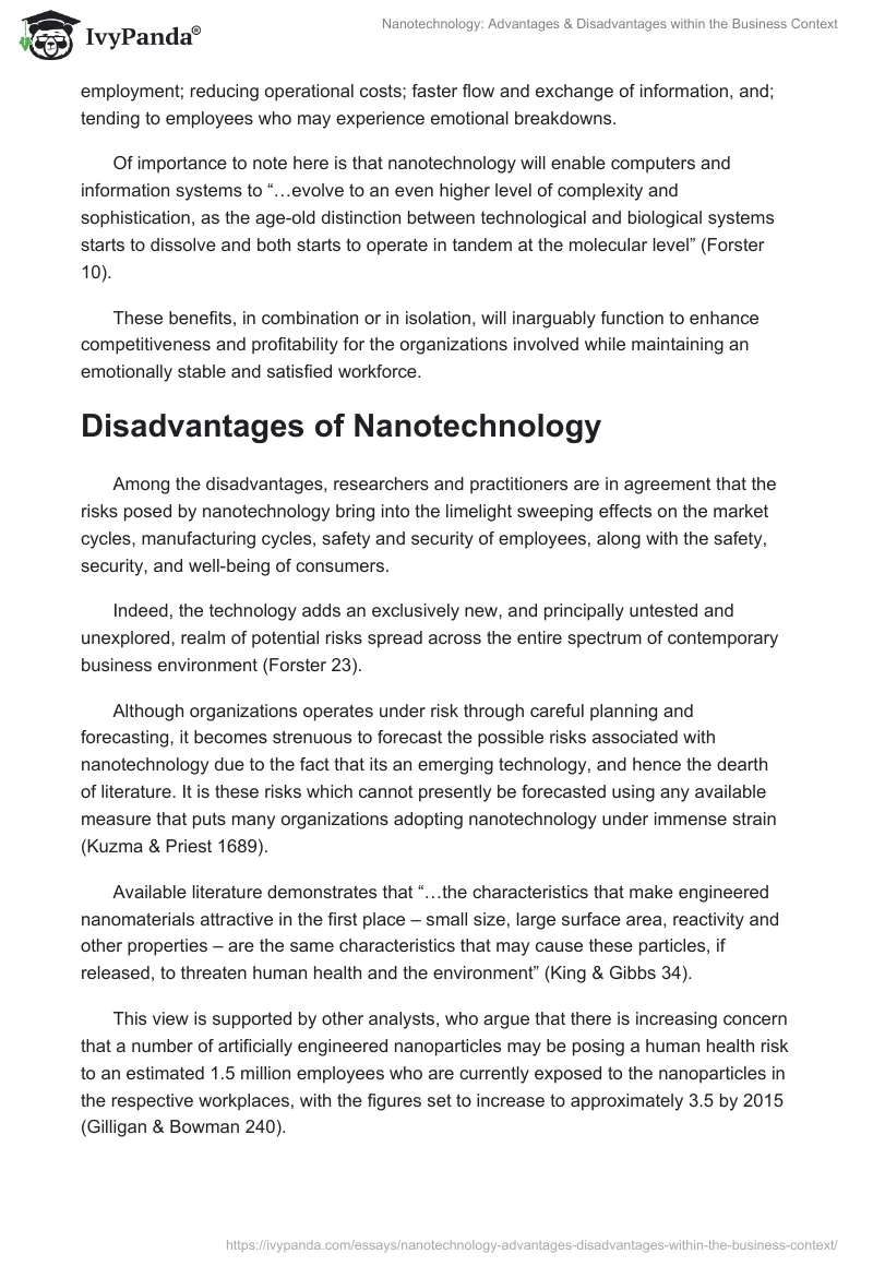 Nanotechnology: Advantages & Disadvantages within the Business Context. Page 4