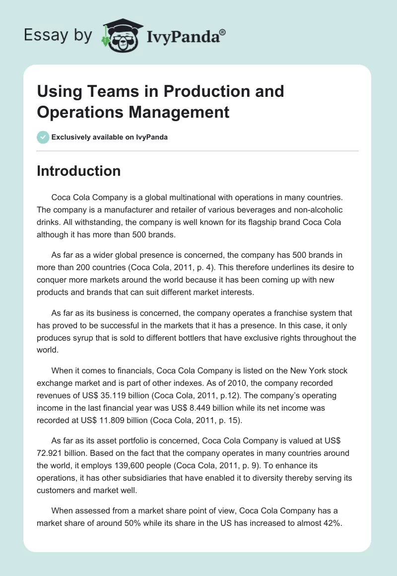 Using Teams in Production and Operations Management. Page 1