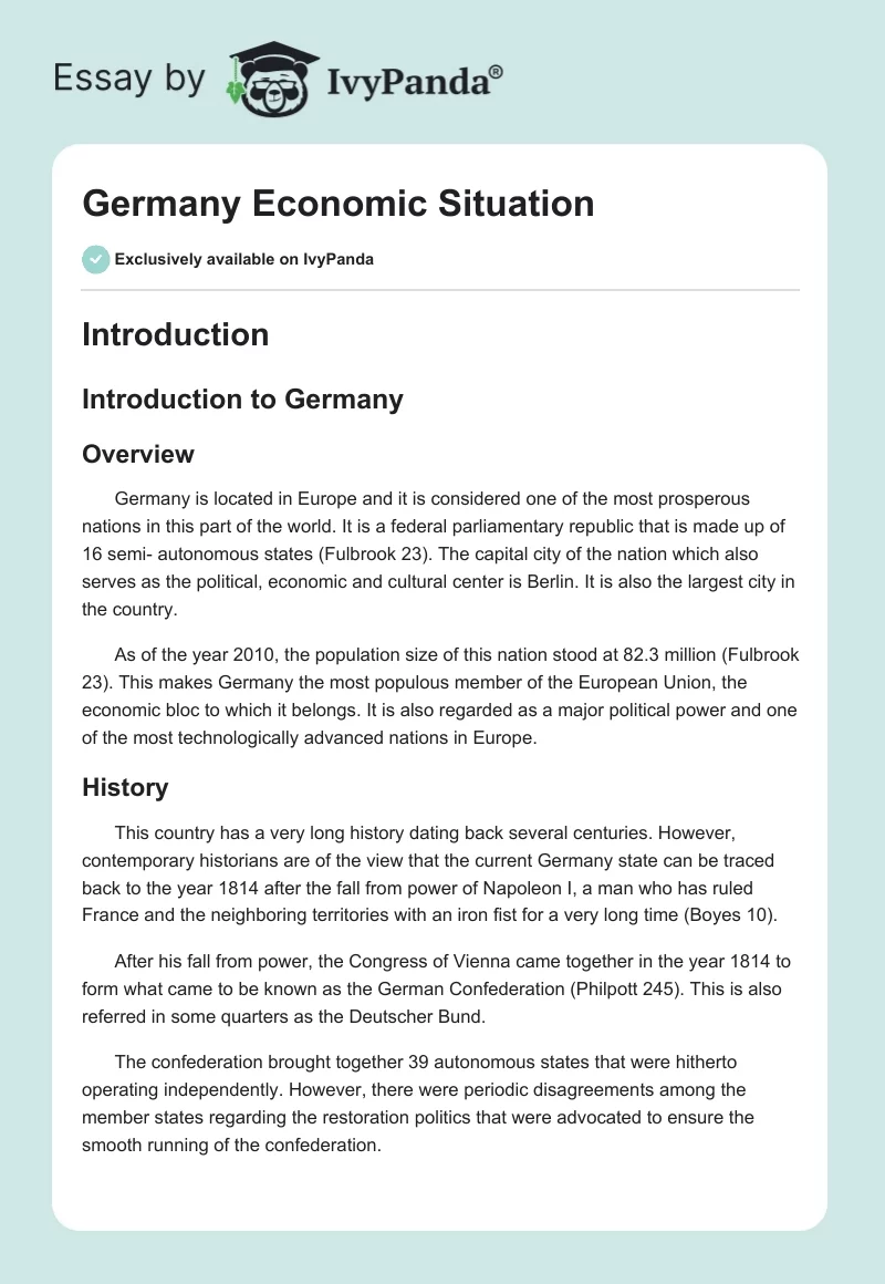 Economic Situation in Germany: Analysis & Forecasts. Page 1