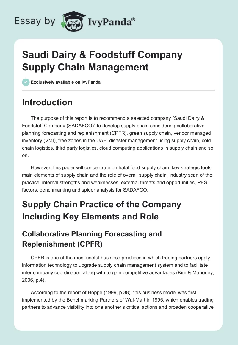 Saudi Dairy & Foodstuff Company Supply Chain Management. Page 1