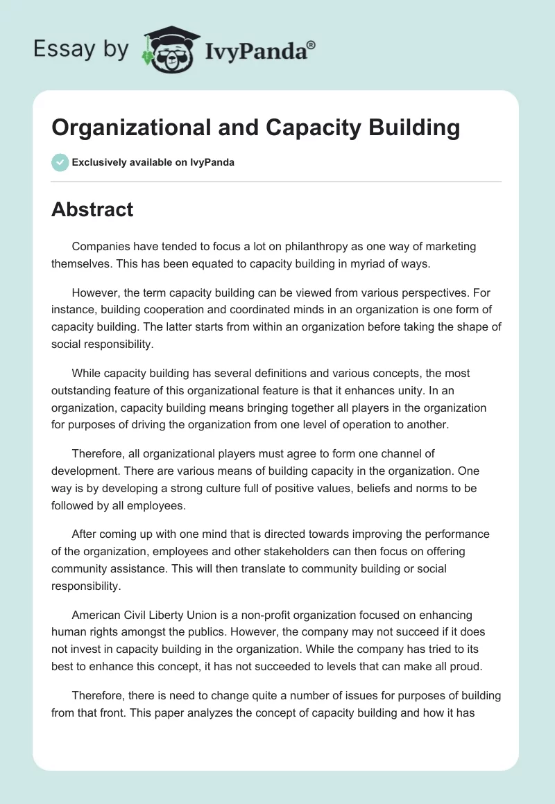 Organizational and Capacity Building. Page 1