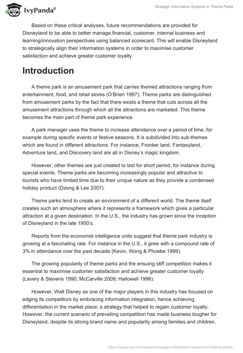 Strategic Information Systems in Theme Parks. Page 2
