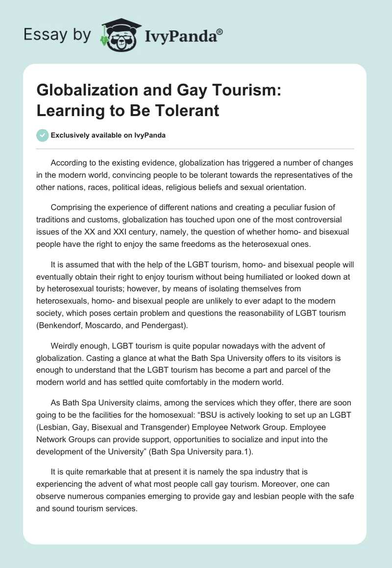Globalization and Gay Tourism: Learning to Be Tolerant. Page 1