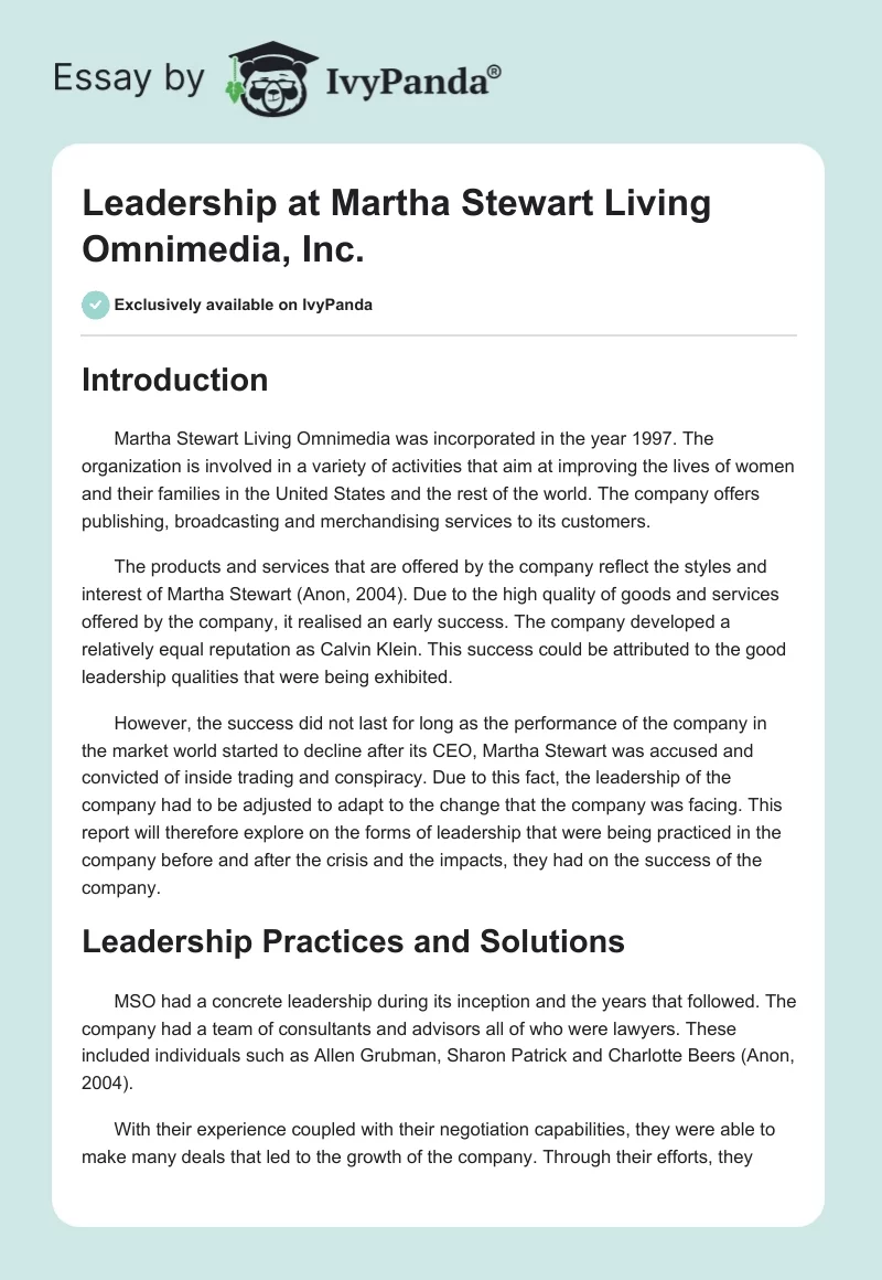 Leadership at Martha Stewart Living Omnimedia, Inc.. Page 1
