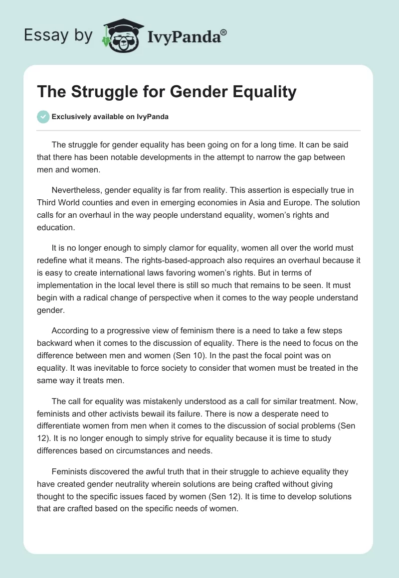 The Struggle for Gender Equality. Page 1