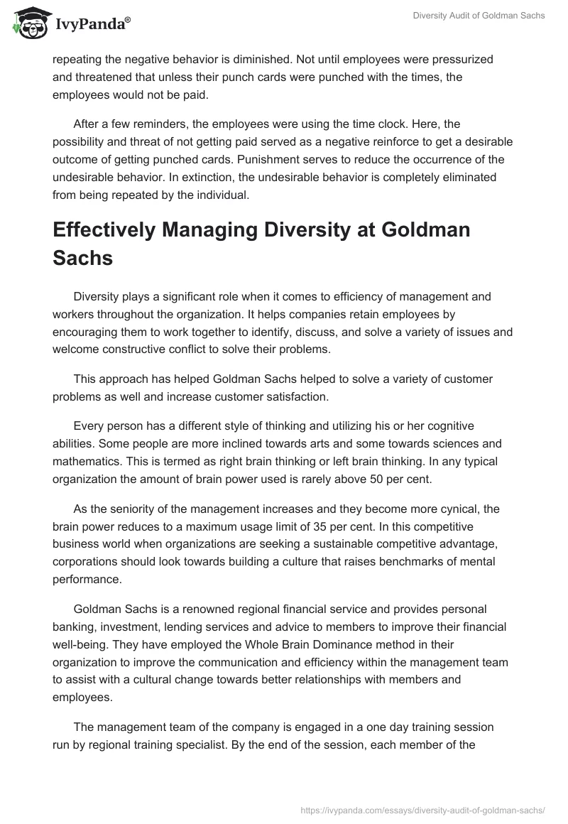 Diversity Audit of Goldman Sachs. Page 2