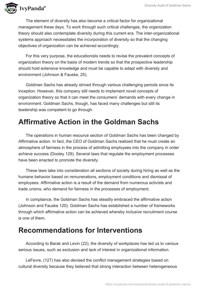 Diversity Audit of Goldman Sachs. Page 4