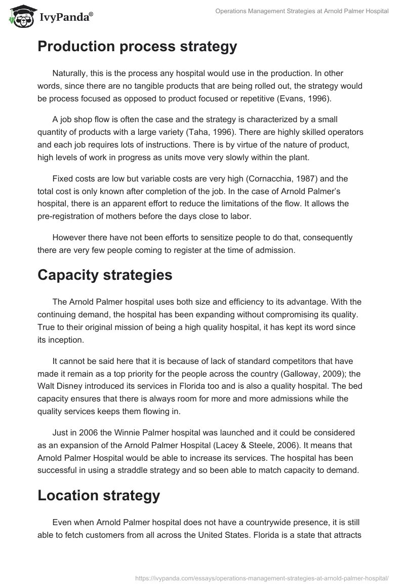 Operations Management Strategies at Arnold Palmer Hospital. Page 4