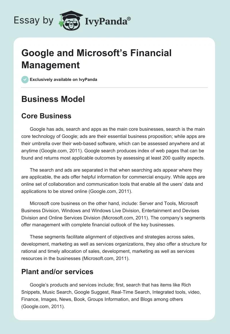 Google and Microsoft’s Financial Management. Page 1