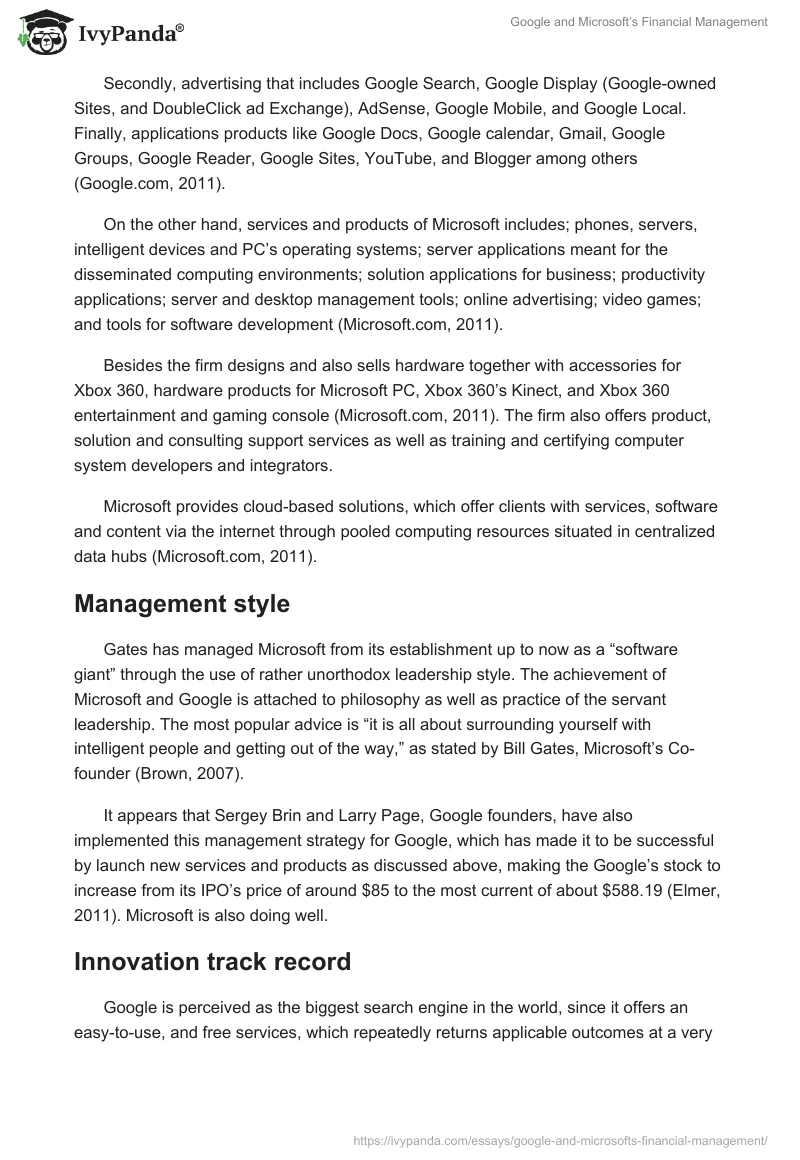 Google and Microsoft’s Financial Management. Page 2