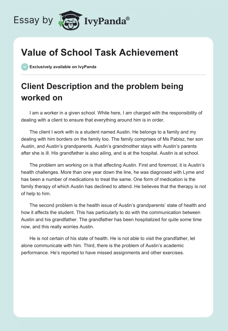Value of School Task Achievement. Page 1