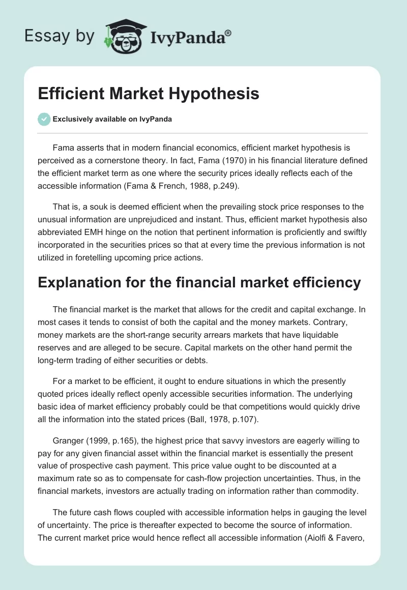 Understanding the Efficient-Market Hypothesis. Page 1