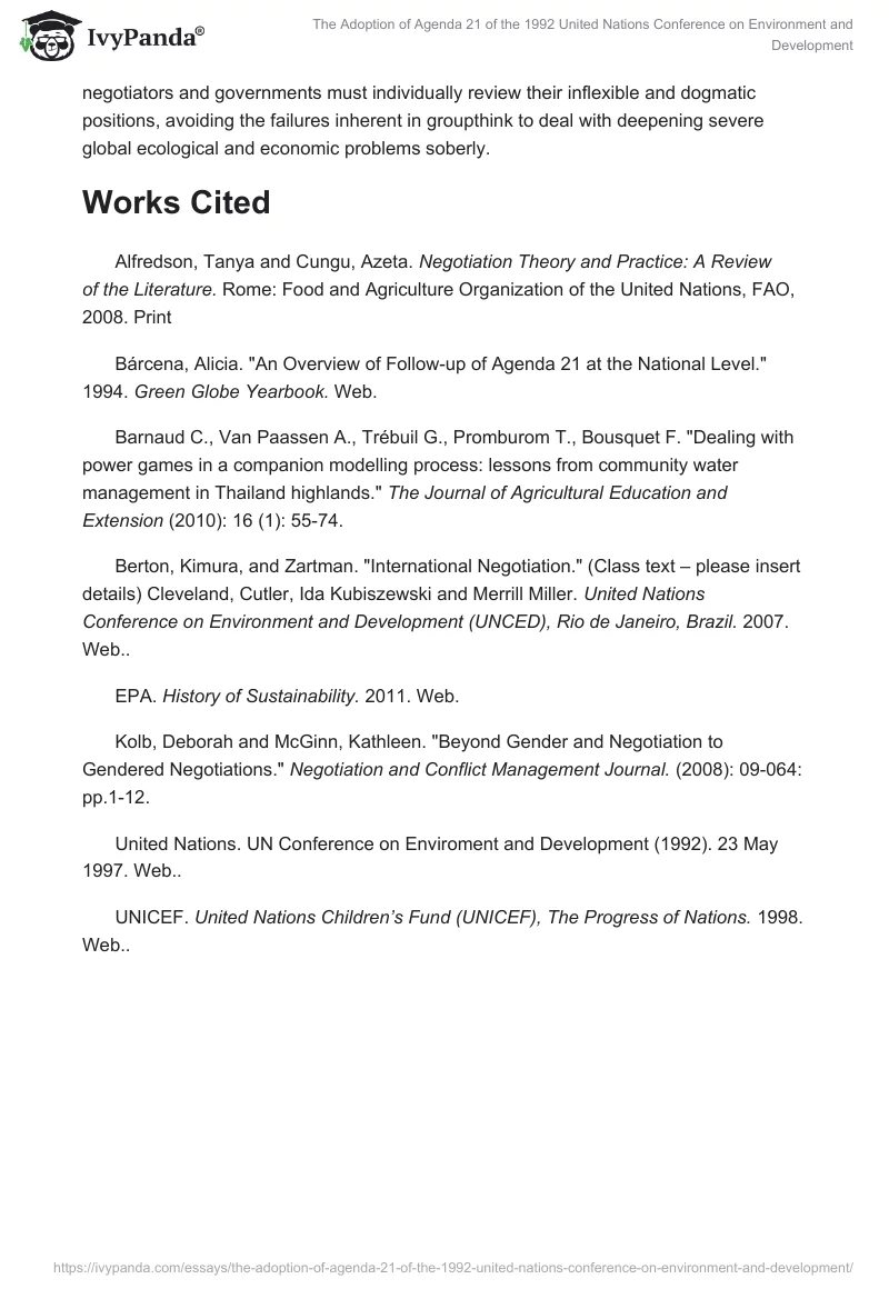 The Adoption of Agenda 21 of the 1992 United Nations Conference on Environment and Development. Page 3