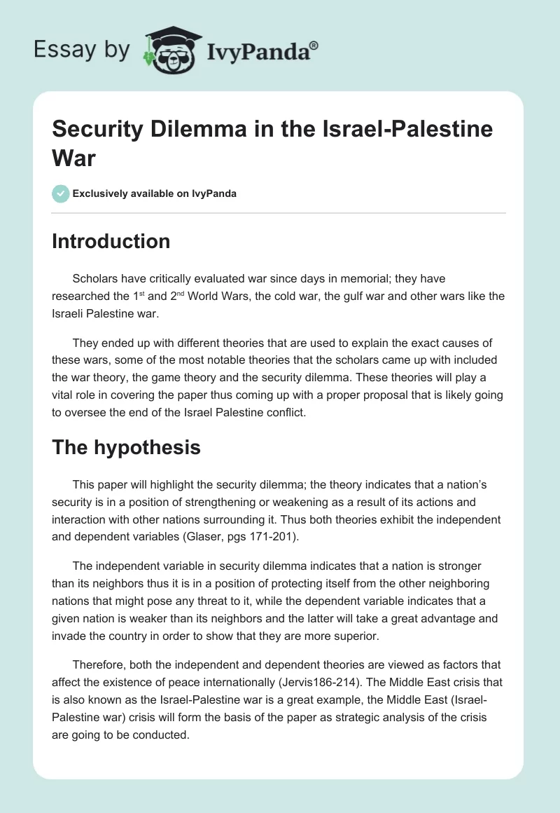Security Dilemma in the Israel-Palestine War. Page 1