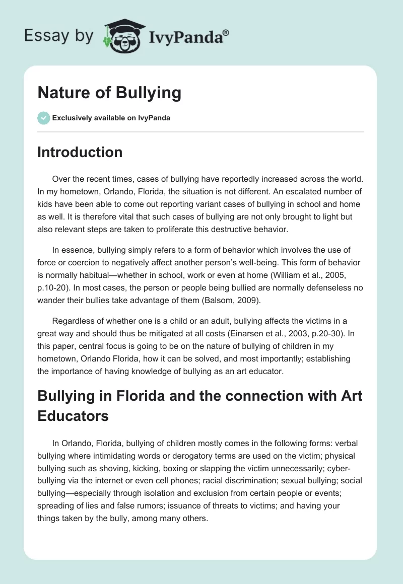 Nature of Bullying. Page 1