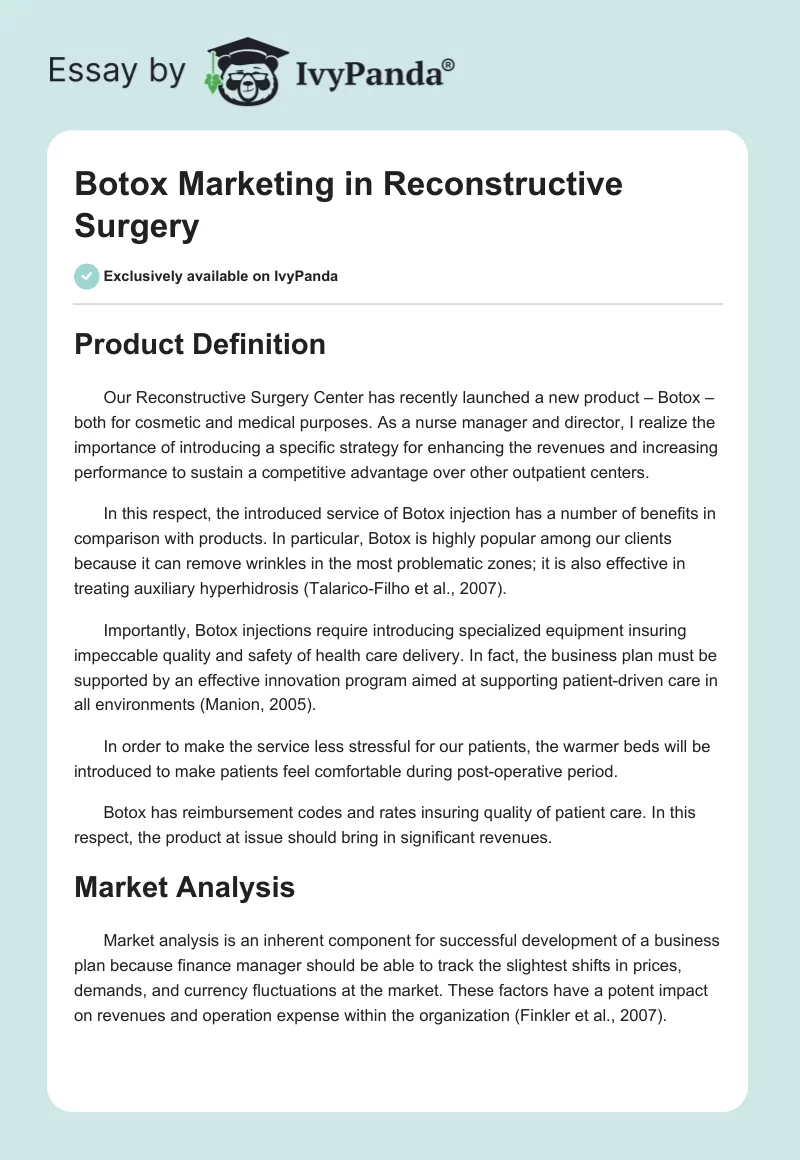 Botox Marketing in Reconstructive Surgery. Page 1