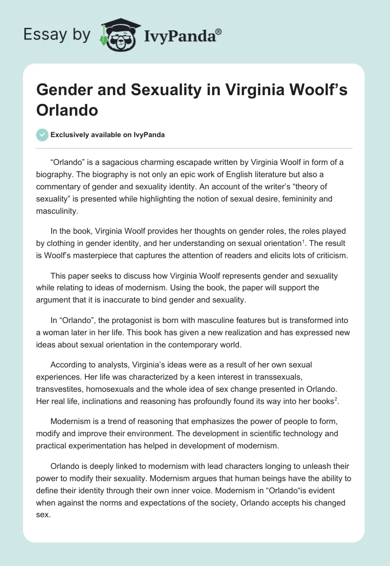 Gender and Sexuality in Virginia Woolf’s Orlando. Page 1