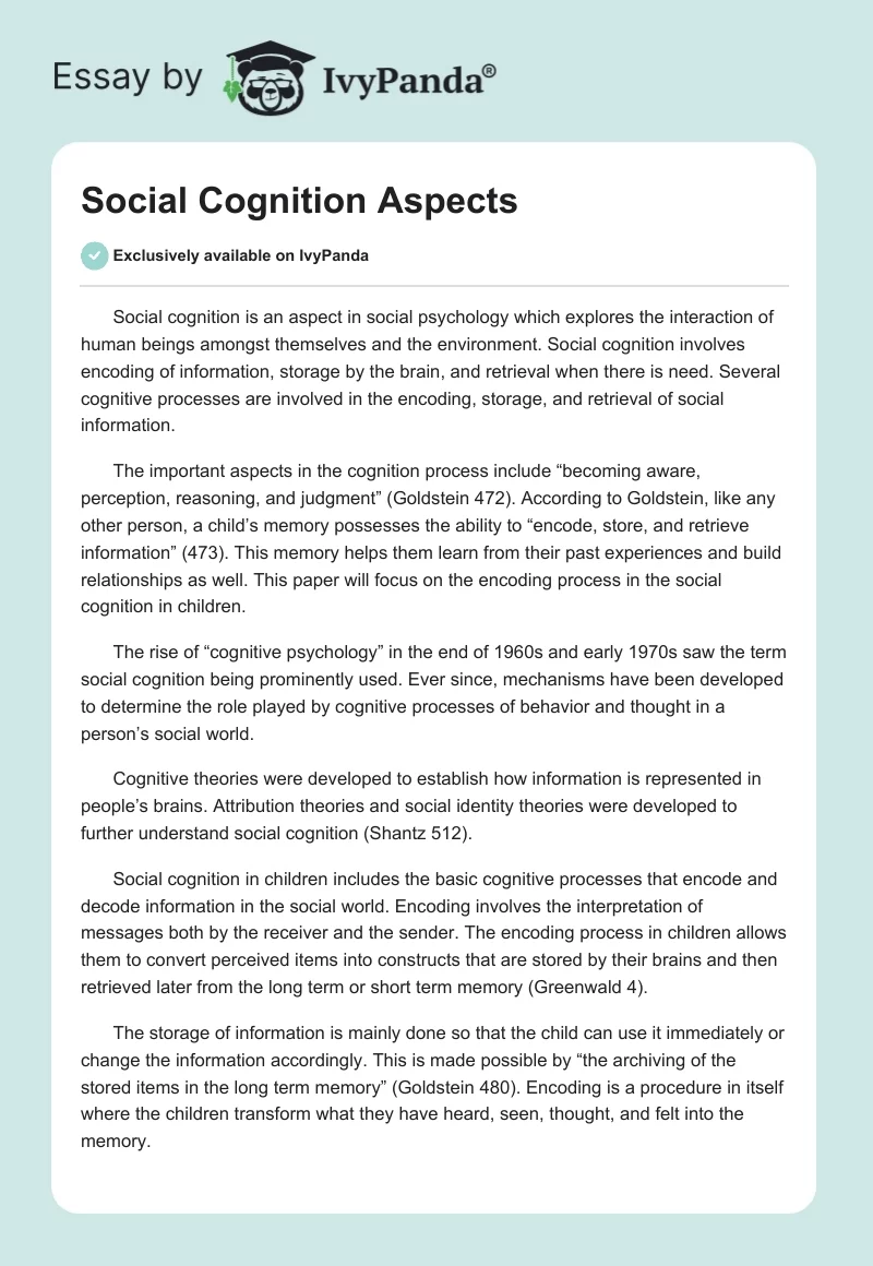 Social Cognition Aspects. Page 1
