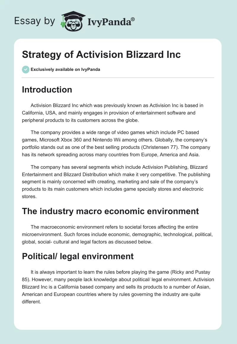 Strategy of Activision Blizzard Inc. Page 1