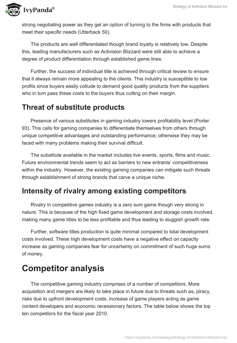 Strategy of Activision Blizzard Inc. Page 5