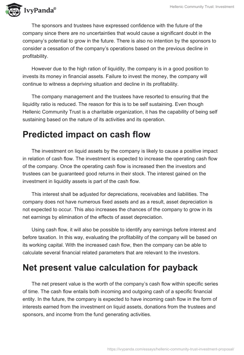 Hellenic Community Trust: Investment. Page 3