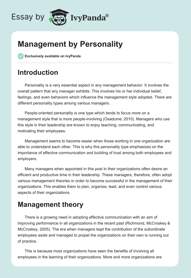 Management by Personality. Page 1