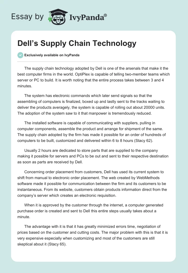Dell’s Supply Chain Technology. Page 1
