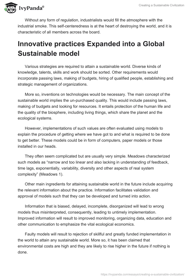 Creating a Sustainable Civilization. Page 2