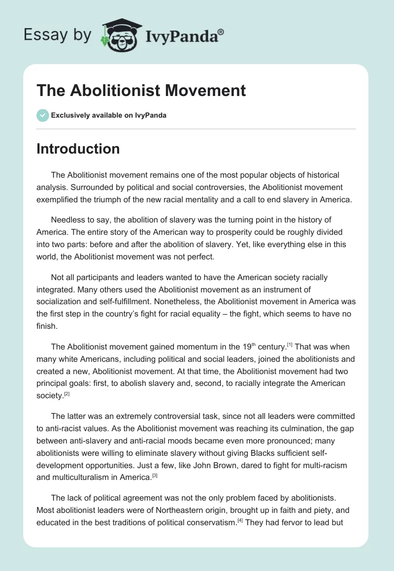 The Abolitionist Movement. Page 1