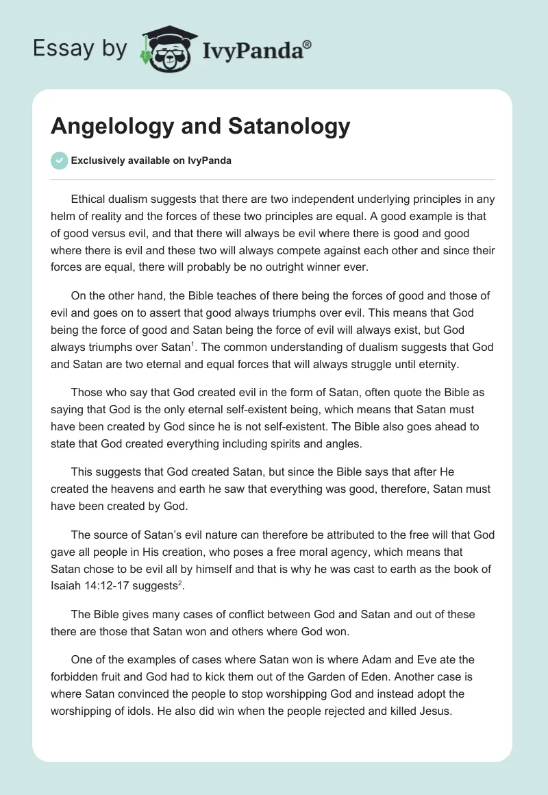 Angelology and Satanology. Page 1