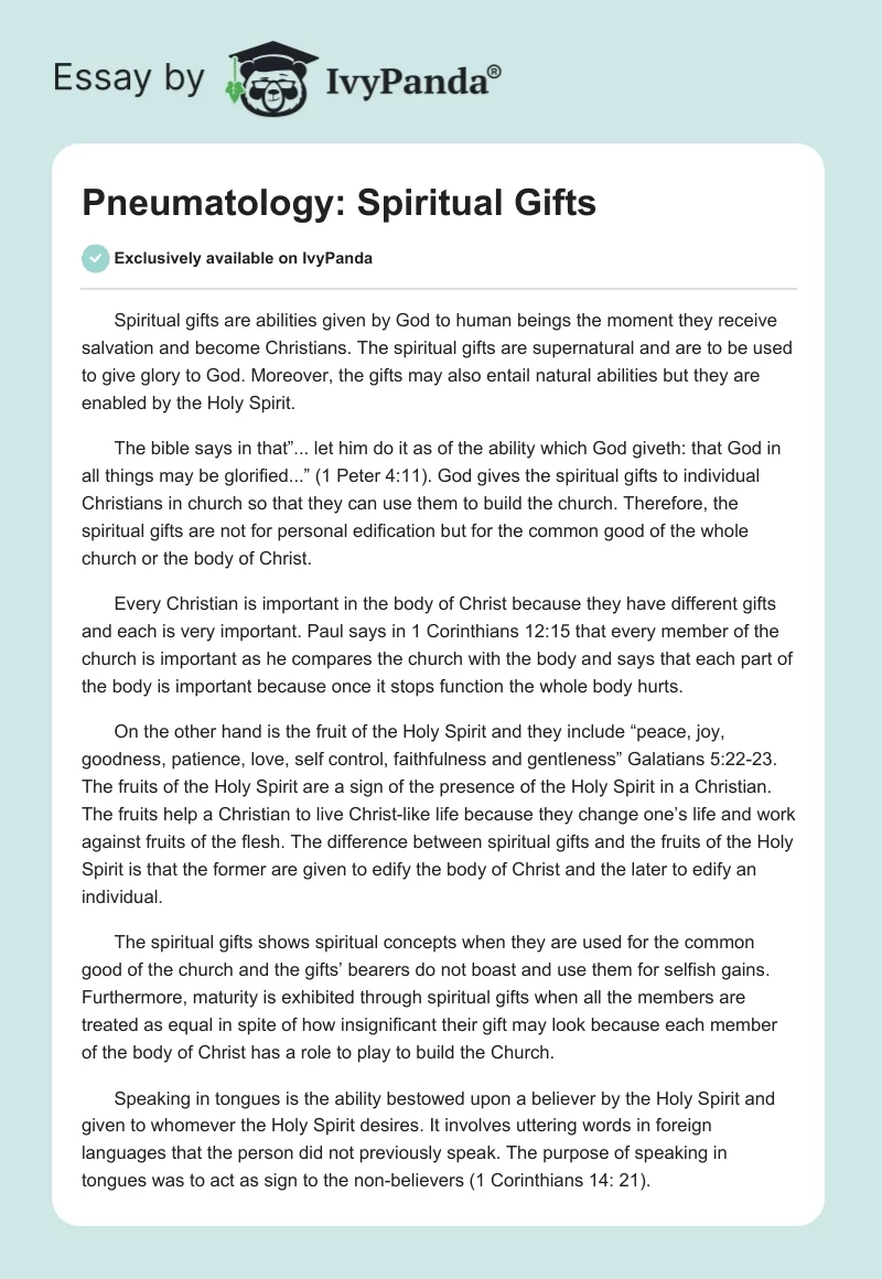 Pneumatology: Spiritual Gifts. Page 1