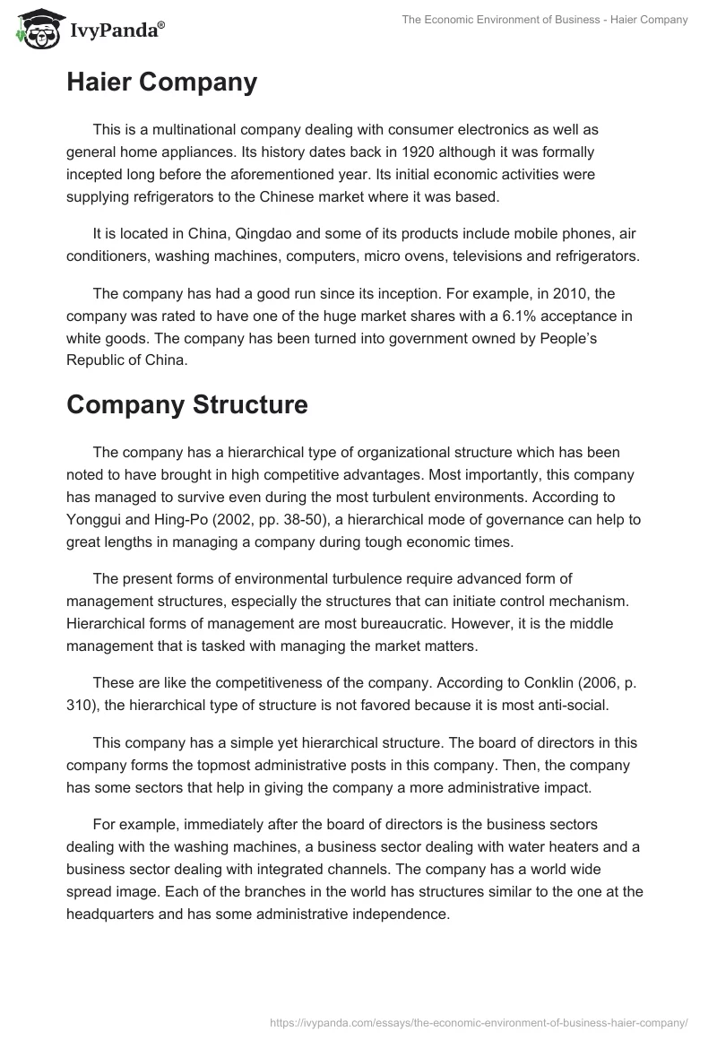 The Economic Environment of Business - Haier Company. Page 3