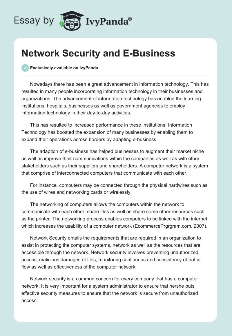 Network Security and E-Business. Page 1