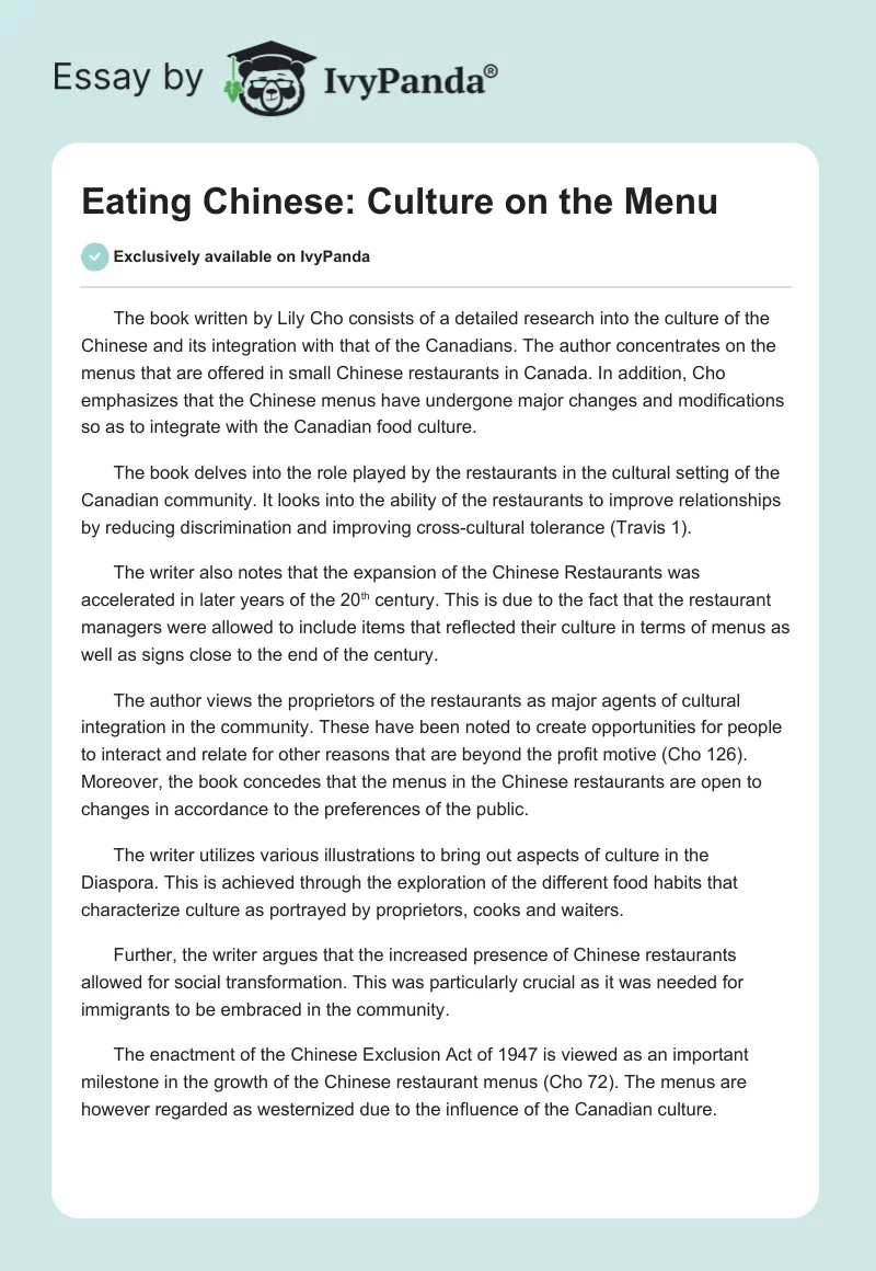 Eating Chinese: Culture on the Menu. Page 1