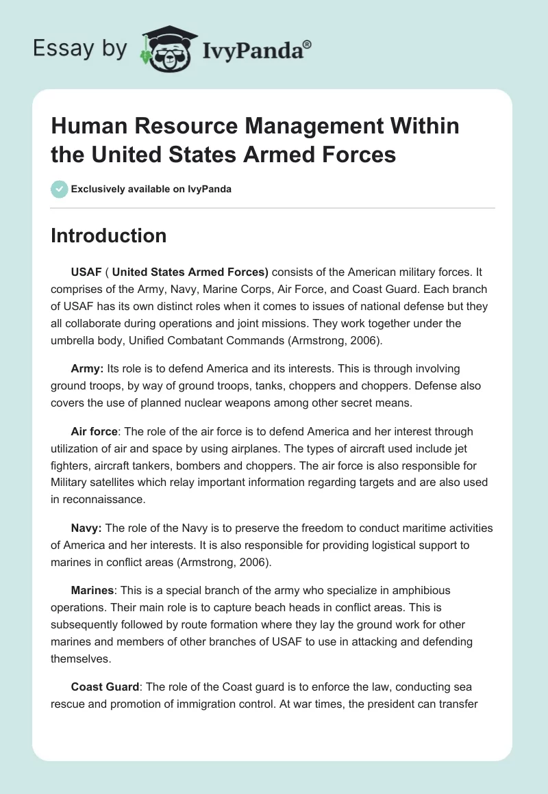 Human Resource Management Within the United States Armed Forces. Page 1